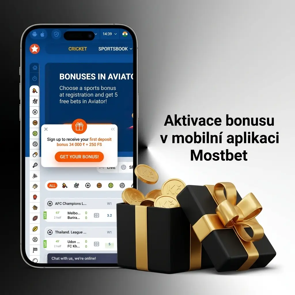 Aktivace bonusu v mobilní aplikaci Mostbet