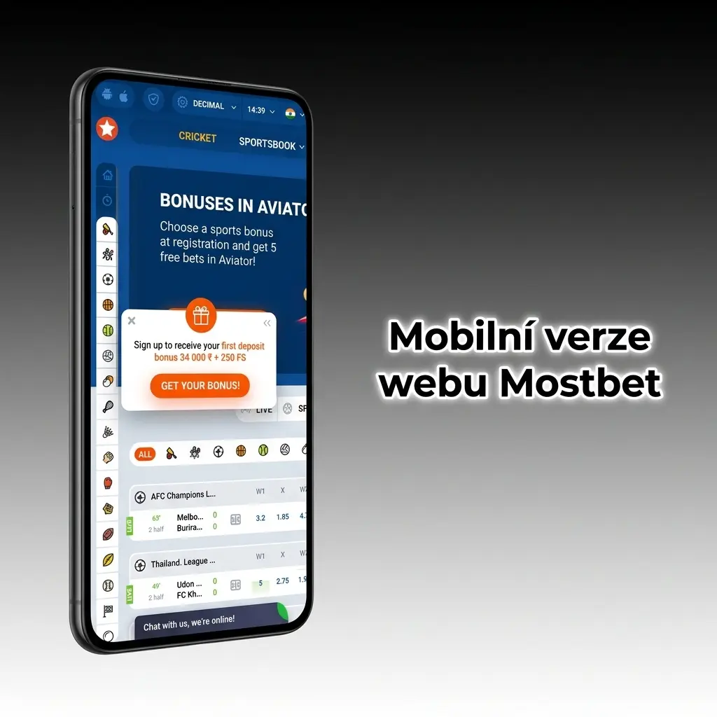 Mobilní verze webu Mostbet na telefonu