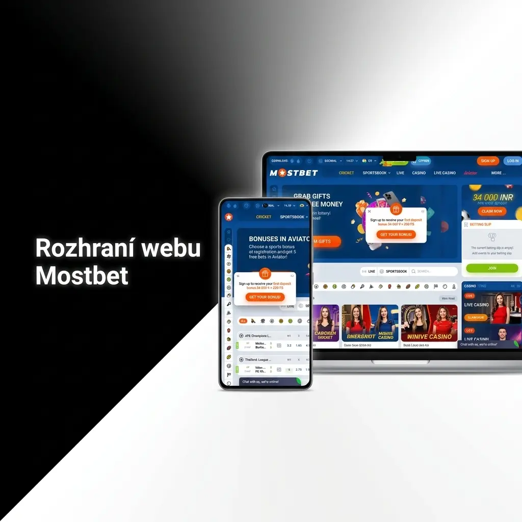 Rozhraní webu Mostbet s horní navigační lištou
